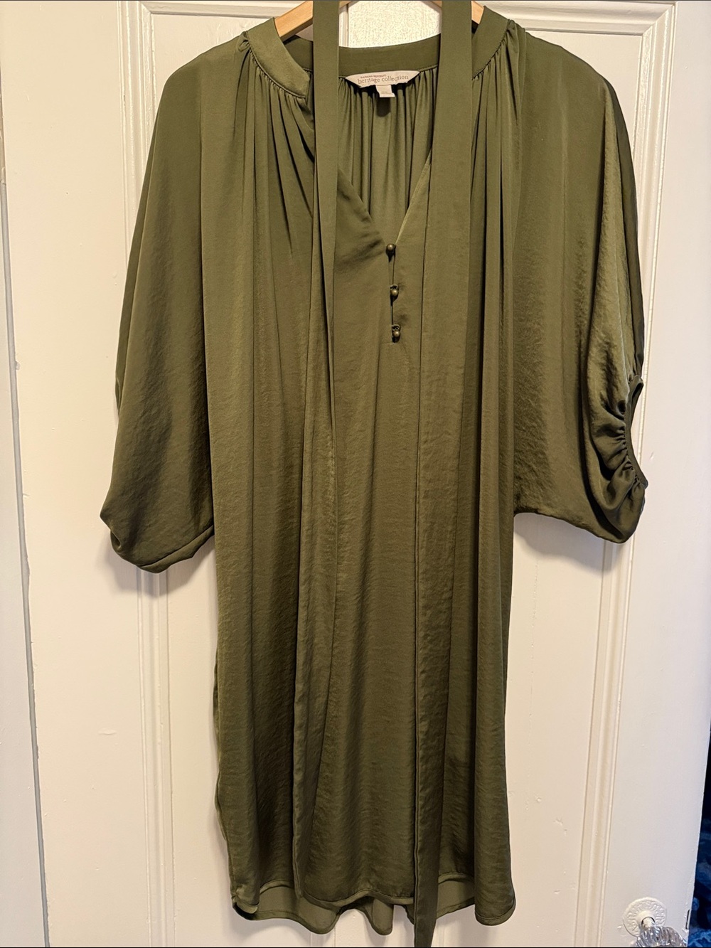 Banana Republic Olive Green Pleated V-Neck dress with Button Detail